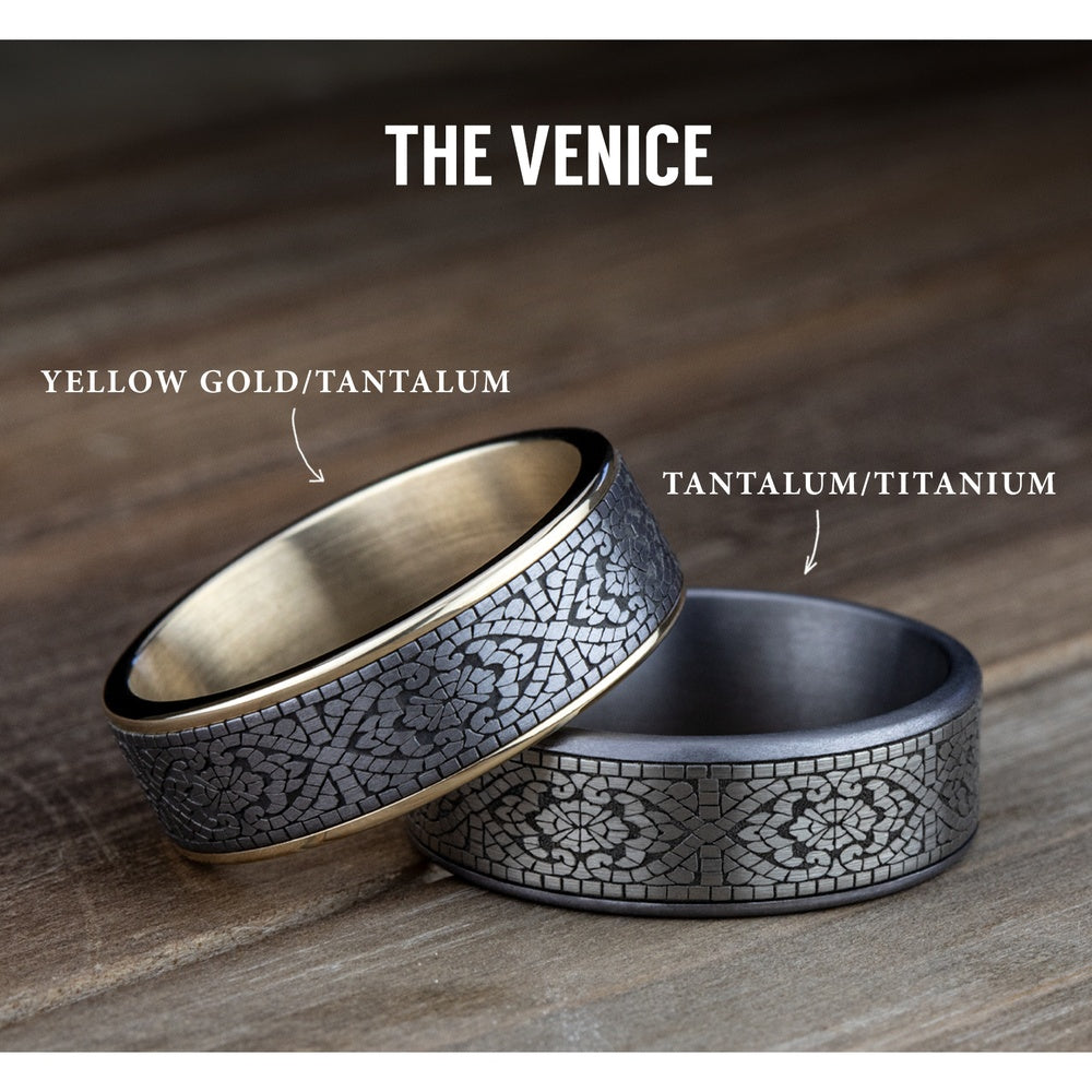 The Burano Men's Wedding Band in Grey Tantalum and Grey/Black Titanium - 7.5mm Width by Tantalum