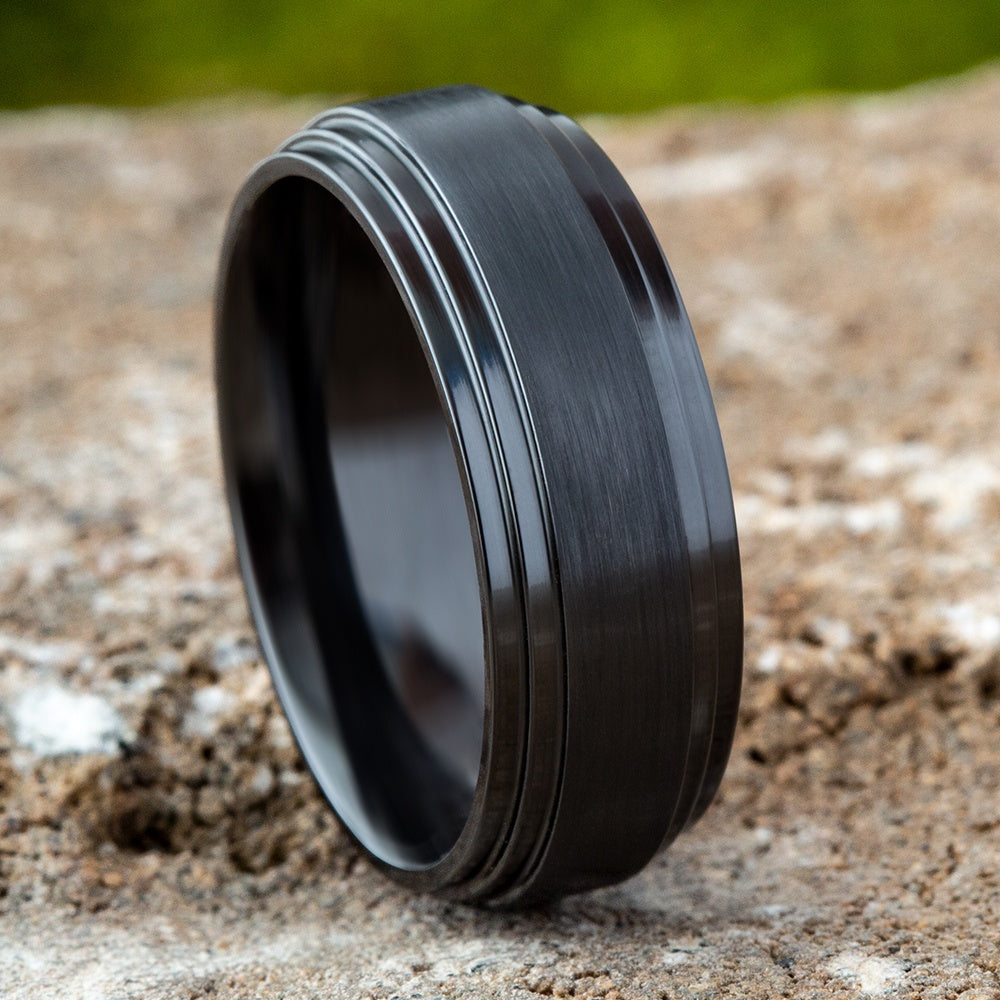 The Cadet Men's Wedding Band in Black Titanium - 8mm Width by Forge