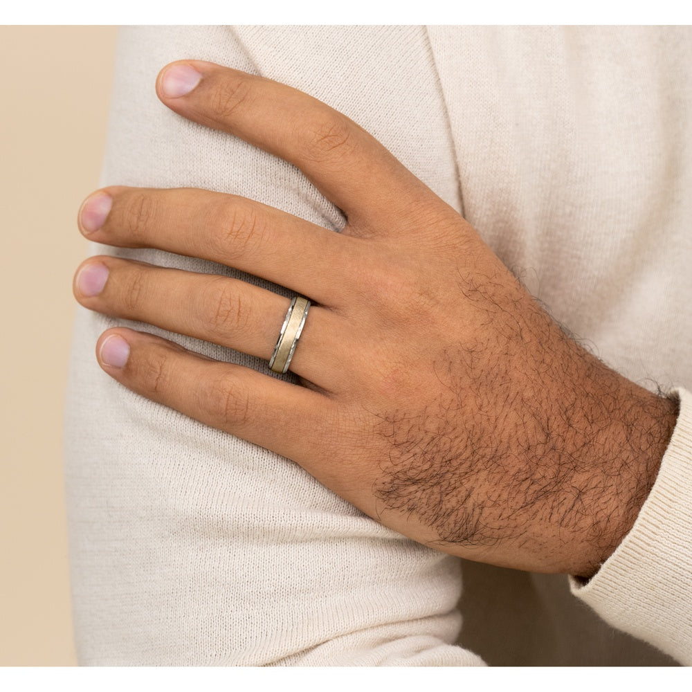 The Caesar Men's Wedding Band in 14K White and Yellow Gold - 6mm Width by Benchmark