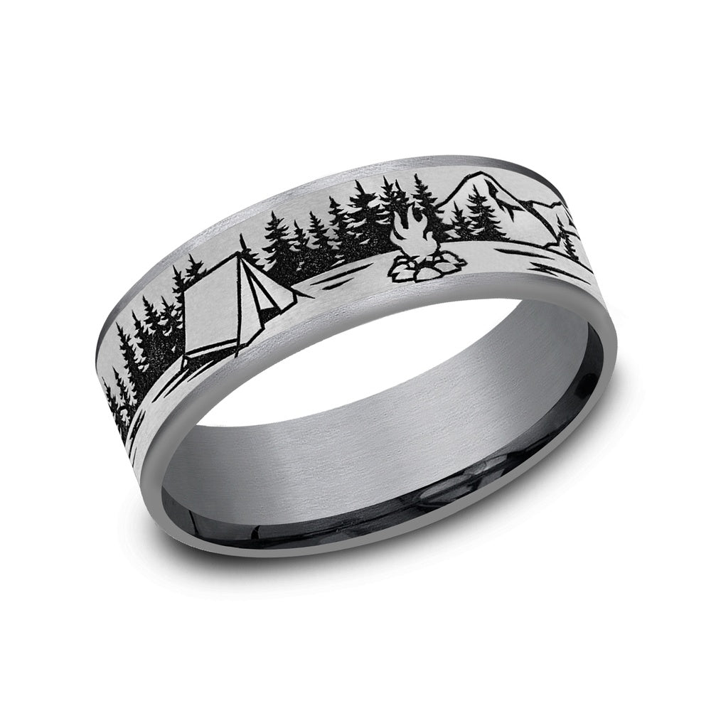 The Camper Men's Wedding Band in Grey Tantalum and Grey/Black Titanium - 7.5mm Width by Brook and Branch