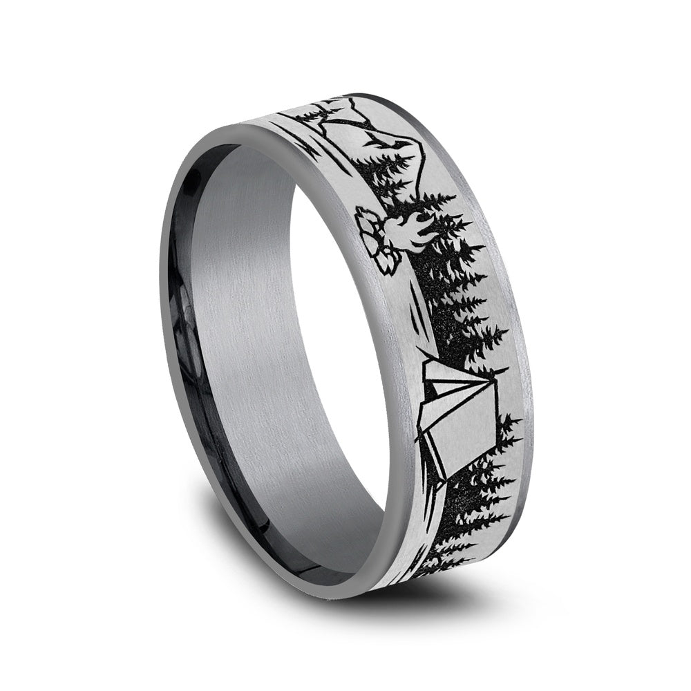 The Camper Men's Wedding Band in Grey Tantalum and Grey/Black Titanium - 7.5mm Width by Brook and Branch