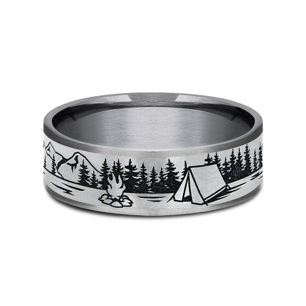 The Camper Men's Wedding Band in Grey Tantalum and Grey/Black Titanium - 7.5mm Width by Brook and Branch
