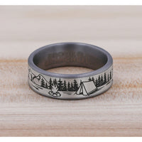 The Camper Men's Wedding Band in Grey Tantalum and Grey/Black Titanium - 7.5mm Width by Brook and Branch