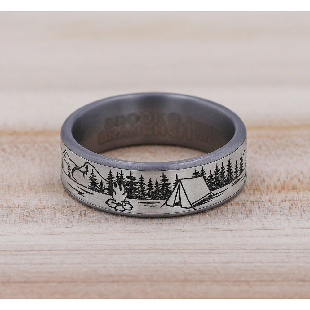 The Camper Men's Wedding Band in Grey Tantalum and Grey/Black Titanium - 7.5mm Width by Brook and Branch