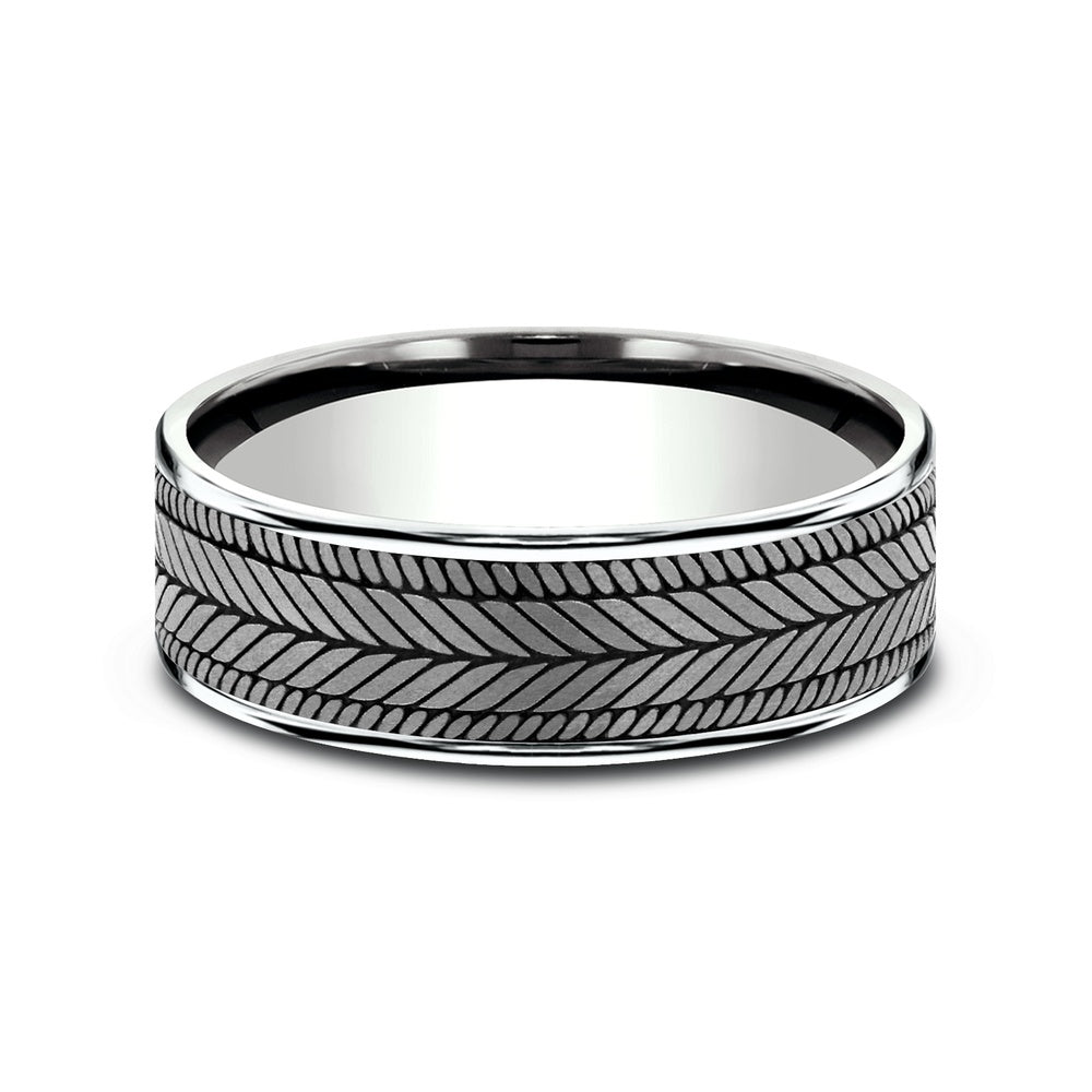 The Caprio Men's Wedding Band in 14K White Gold and Grey Tantalum - 7.5mm Width by Ammara Stone