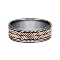 The Caprio Men's Wedding Band in Grey Tantalum and 14K Rose Gold - 7.5mm Width by Ammara Stone