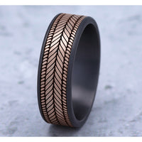 The Caprio Men's Wedding Band in Grey Tantalum and 14K Rose Gold - 7.5mm Width by Ammara Stone