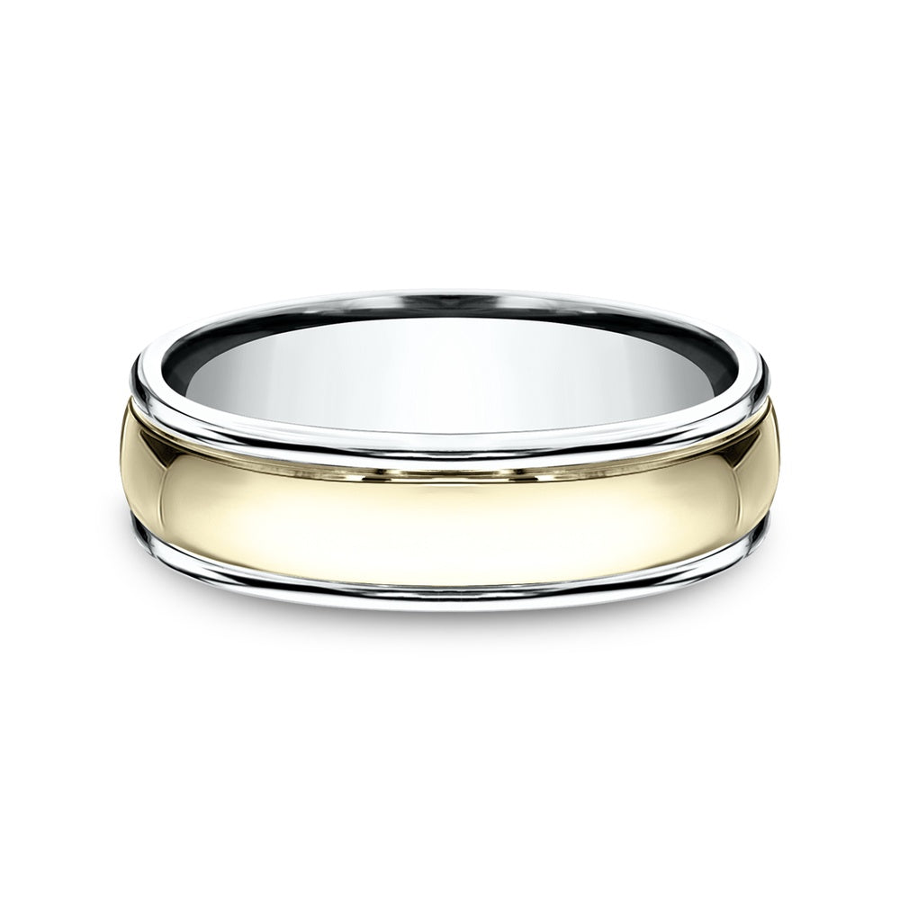 The Captain Men's Wedding Band in 14K White and Yellow Gold - 6mm Width by Benchmark