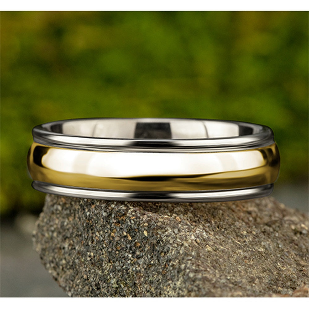 The Captain Men's Wedding Band in 14K White and Yellow Gold - 6mm Width by Benchmark