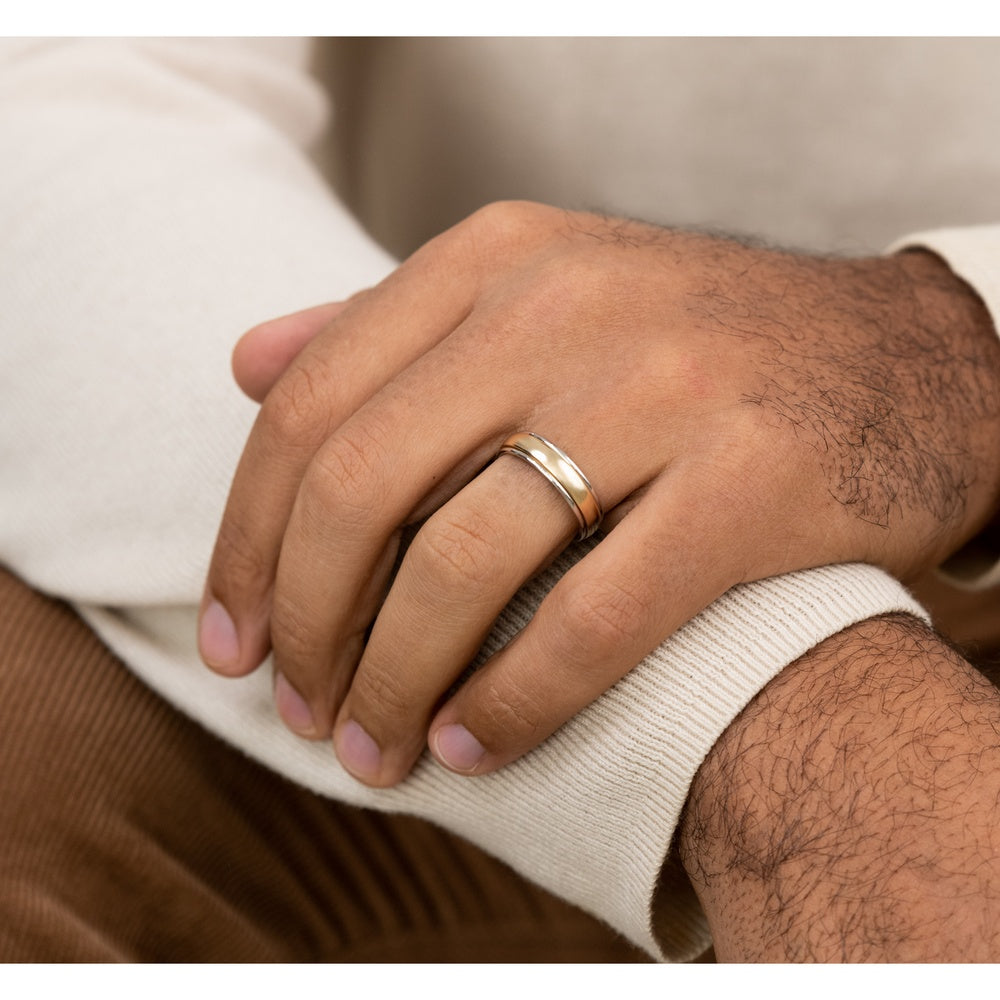 The Captain Men's Wedding Band in 14K White and Yellow Gold - 6mm Width by Benchmark