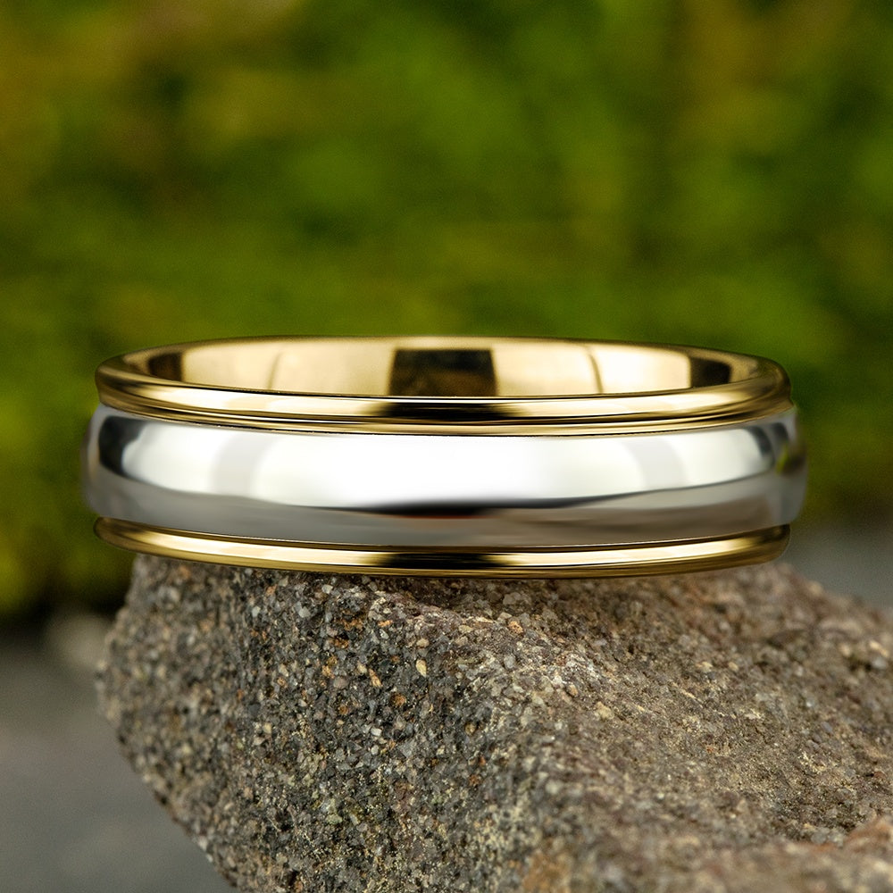 The Captain Men's Wedding Band in 14K Yellow and White Gold - 6mm Width by Benchmark