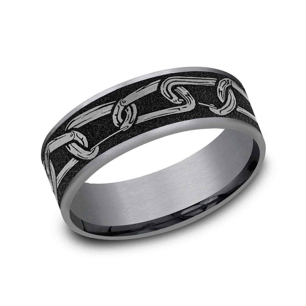 The Carabiner Men's Wedding Band in Grey Tantalum and Grey/Black Titanium - 7.5mm Width by Brook and Branch