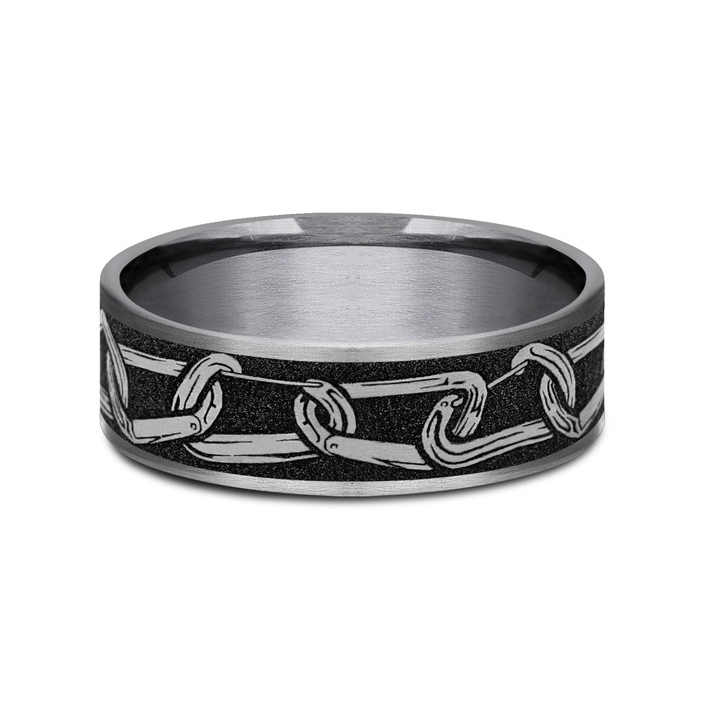 The Carabiner Men's Wedding Band in Grey Tantalum and Grey/Black Titanium - 7.5mm Width by Brook and Branch