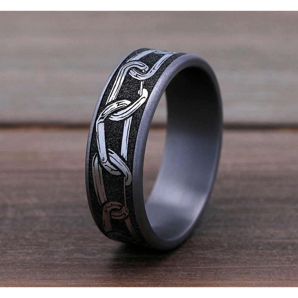 The Carabiner Men's Wedding Band in Grey Tantalum and Grey/Black Titanium - 7.5mm Width by Brook and Branch