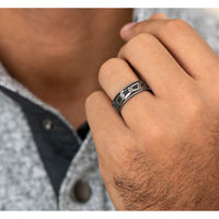 The Carabiner Men's Wedding Band in Grey Tantalum and Grey/Black Titanium - 7.5mm Width by Brook and Branch