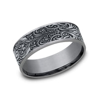 The Carver Men's Wedding Band in Grey Tantalum and 14K White Gold - 7.5mm Width by Ammara Stone
