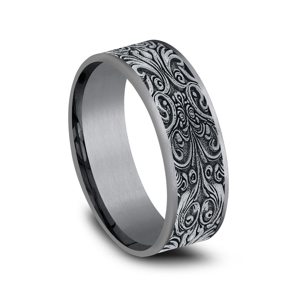 The Carver Men's Wedding Band in Grey Tantalum and 14K White Gold - 7.5mm Width by Ammara Stone