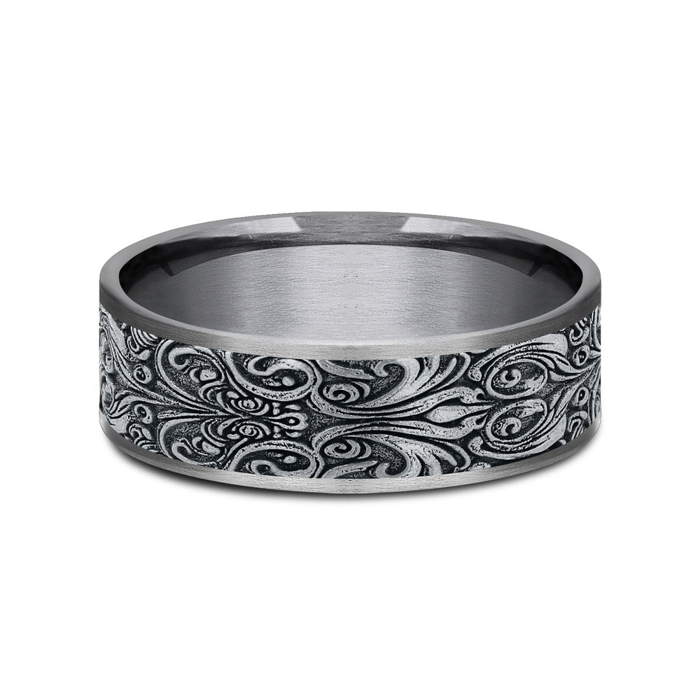 The Carver Men's Wedding Band in Grey Tantalum and 14K White Gold - 7.5mm Width by Ammara Stone