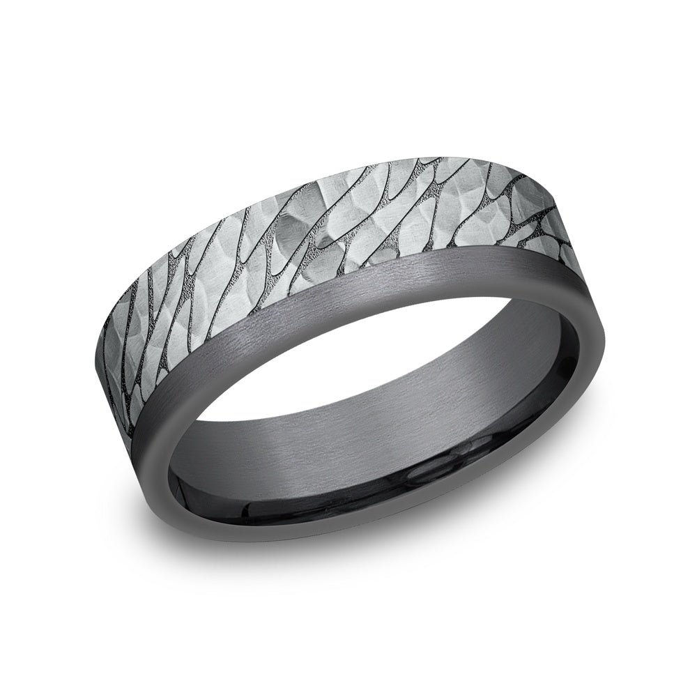 The Caspian Men's Wedding Band in Tantlaum and 14K White Gold - 7mm Width by Ammara Stone
