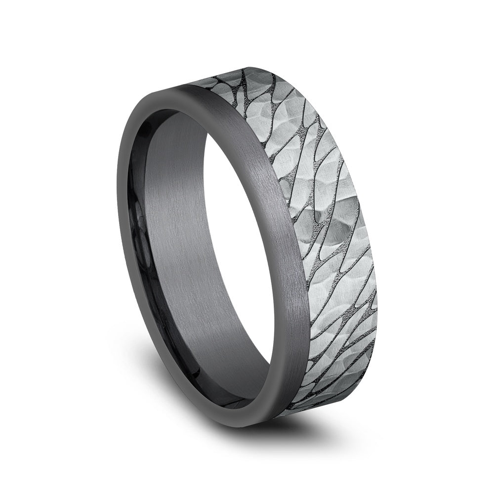 The Caspian Men's Wedding Band in Tantlaum and 14K White Gold - 7mm Width by Ammara Stone