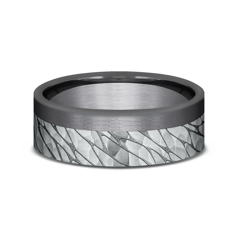 The Caspian Men's Wedding Band in Tantlaum and 14K White Gold - 7mm Width by Ammara Stone