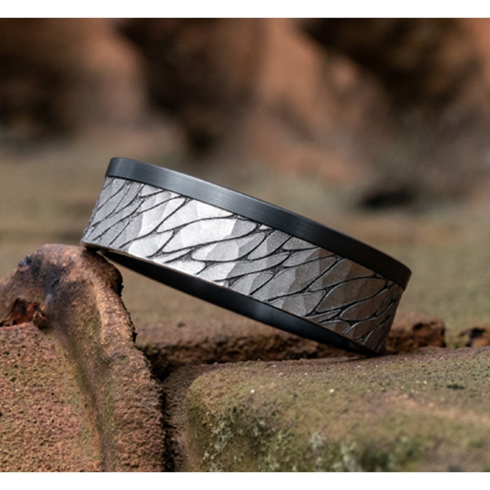 The Caspian Men's Wedding Band in Tantlaum and 14K White Gold - 7mm Width by Ammara Stone