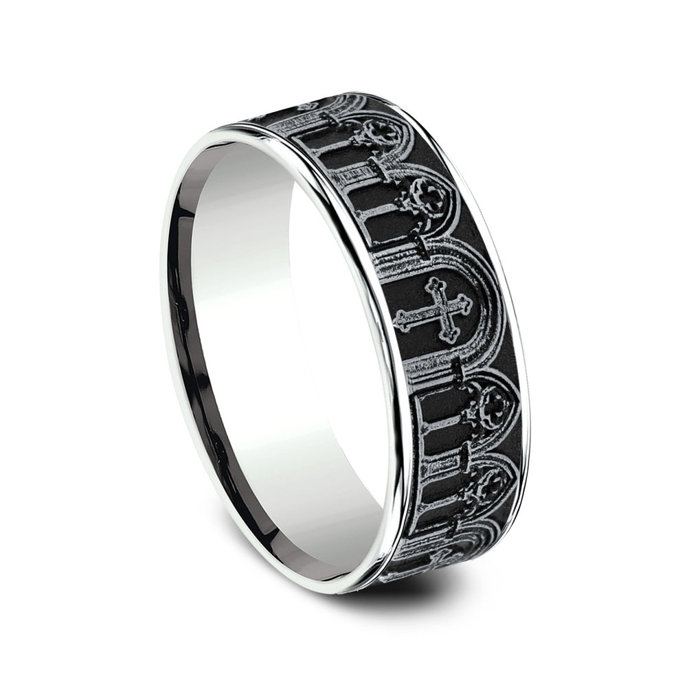 The Cathedral Men's Wedding Band in 14K White Gold - 7mm Width by Benchmark