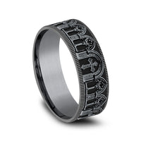 The Cathedral Men's Wedding Band in Grey Tantalum and 14K White Gold - 7.5mm Width by Ammara Stone
