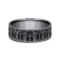 The Cathedral Men's Wedding Band in Grey Tantalum and 14K White Gold - 7.5mm Width by Ammara Stone