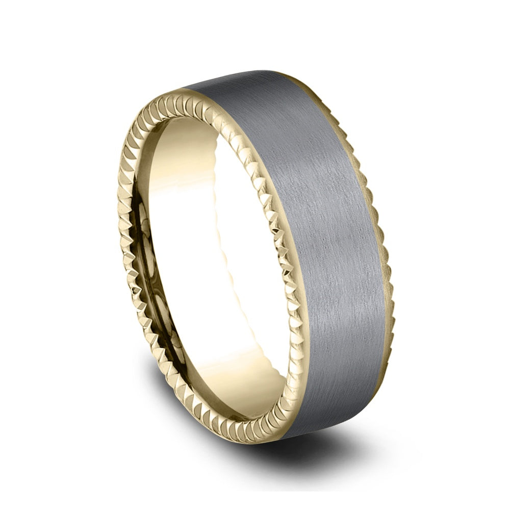 The Centura Men's Wedding Band in 14K Yellow Gold and Grey Tantalum - 7.5mm Width by Ammara Stone