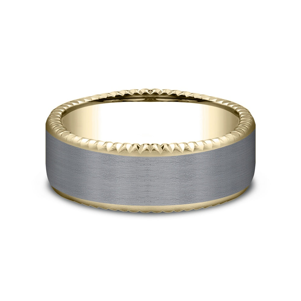 The Centura Men's Wedding Band in 14K Yellow Gold and Grey Tantalum - 7.5mm Width by Ammara Stone