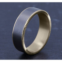 The Centura Men's Wedding Band in 14K Yellow Gold and Grey Tantalum - 7.5mm Width by Ammara Stone