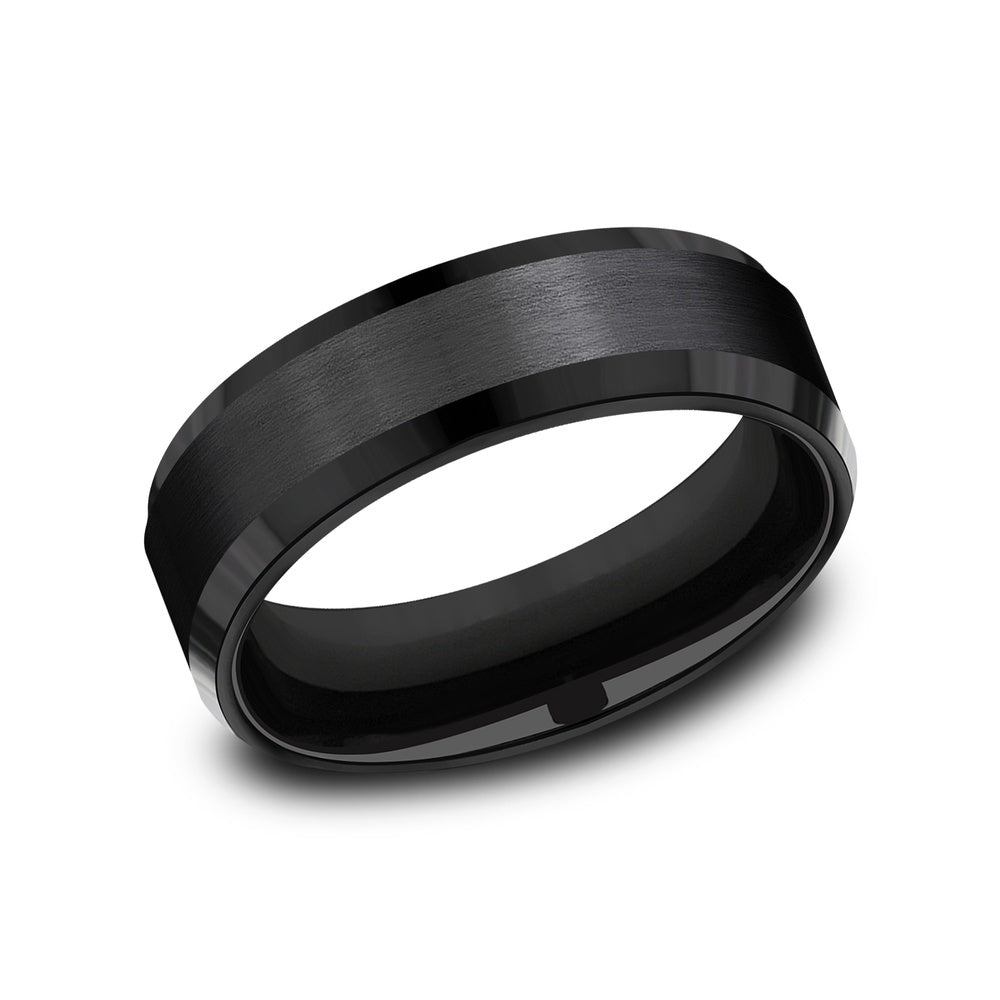 The Chancellor Men's Wedding Band in Black Titanium - 7mm Width by Forge