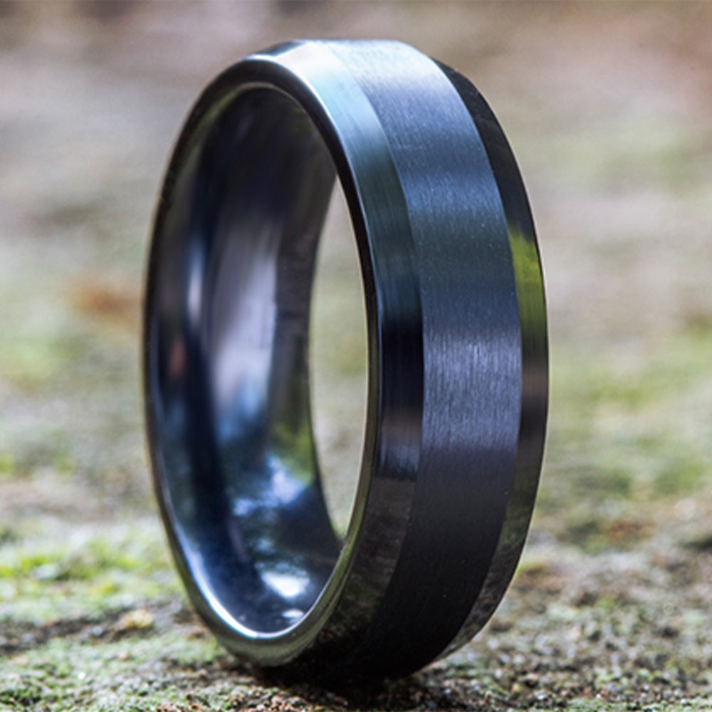 The Chancellor Men's Wedding Band in Black Titanium - 7mm Width by Forge