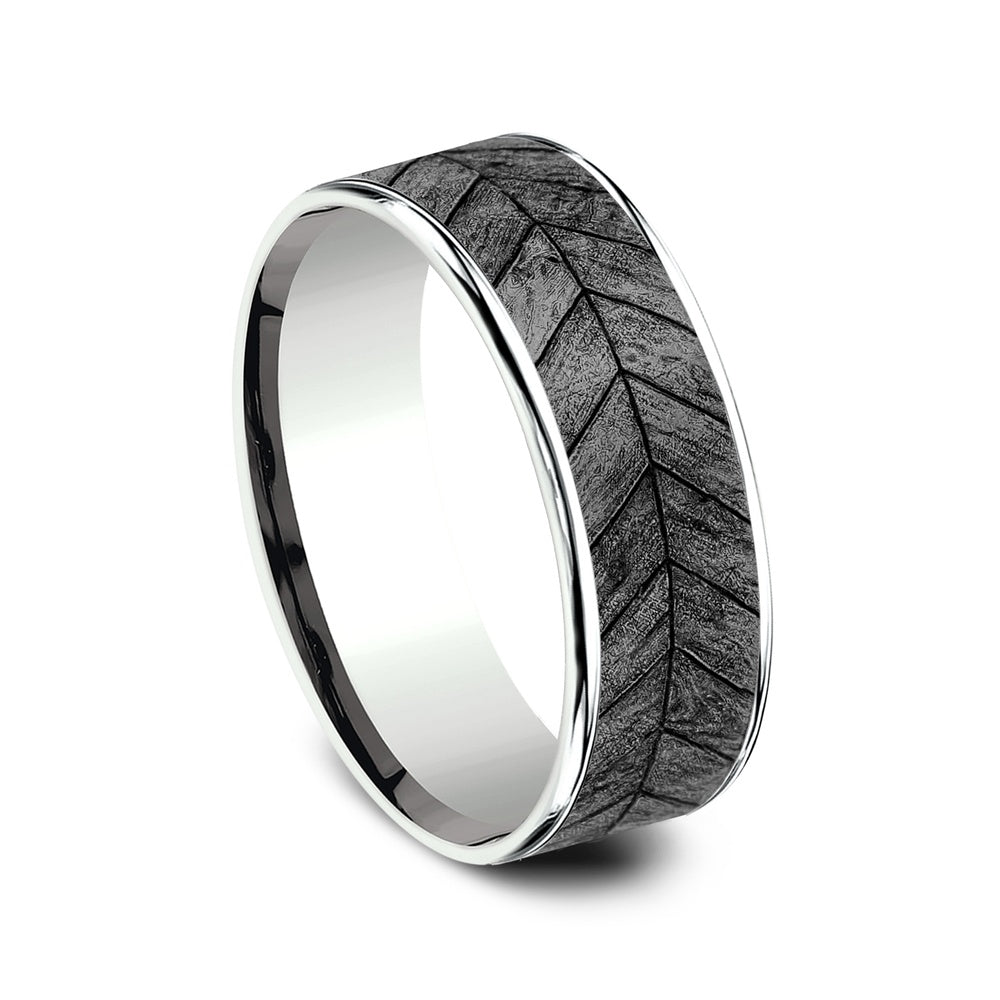 The Chevron Men's Wedding Band in 14K White Gold and Grey Tantalum - 7.5mm Width by Brook and Branch
