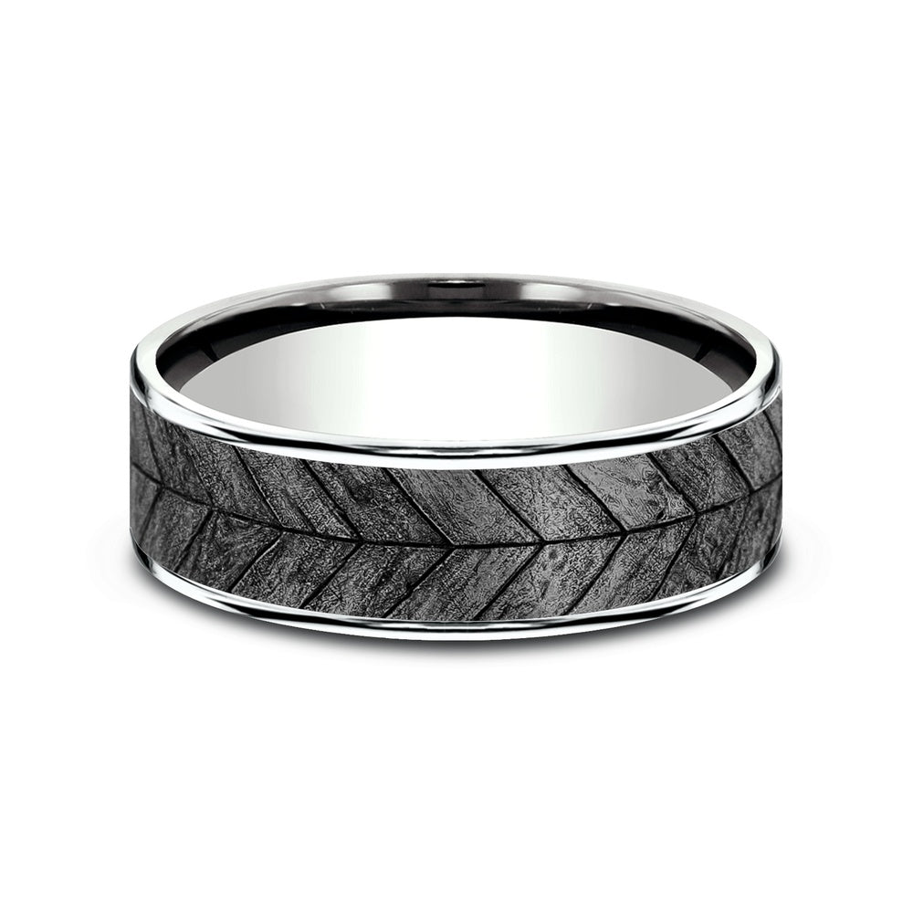 The Chevron Men's Wedding Band in 14K White Gold and Grey Tantalum - 7.5mm Width by Brook and Branch