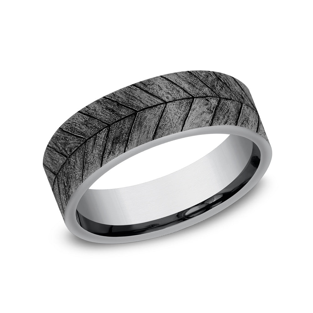 The Chevron Men's Wedding Band in Grey Tantalum - 7mm Width by Brook and Branch