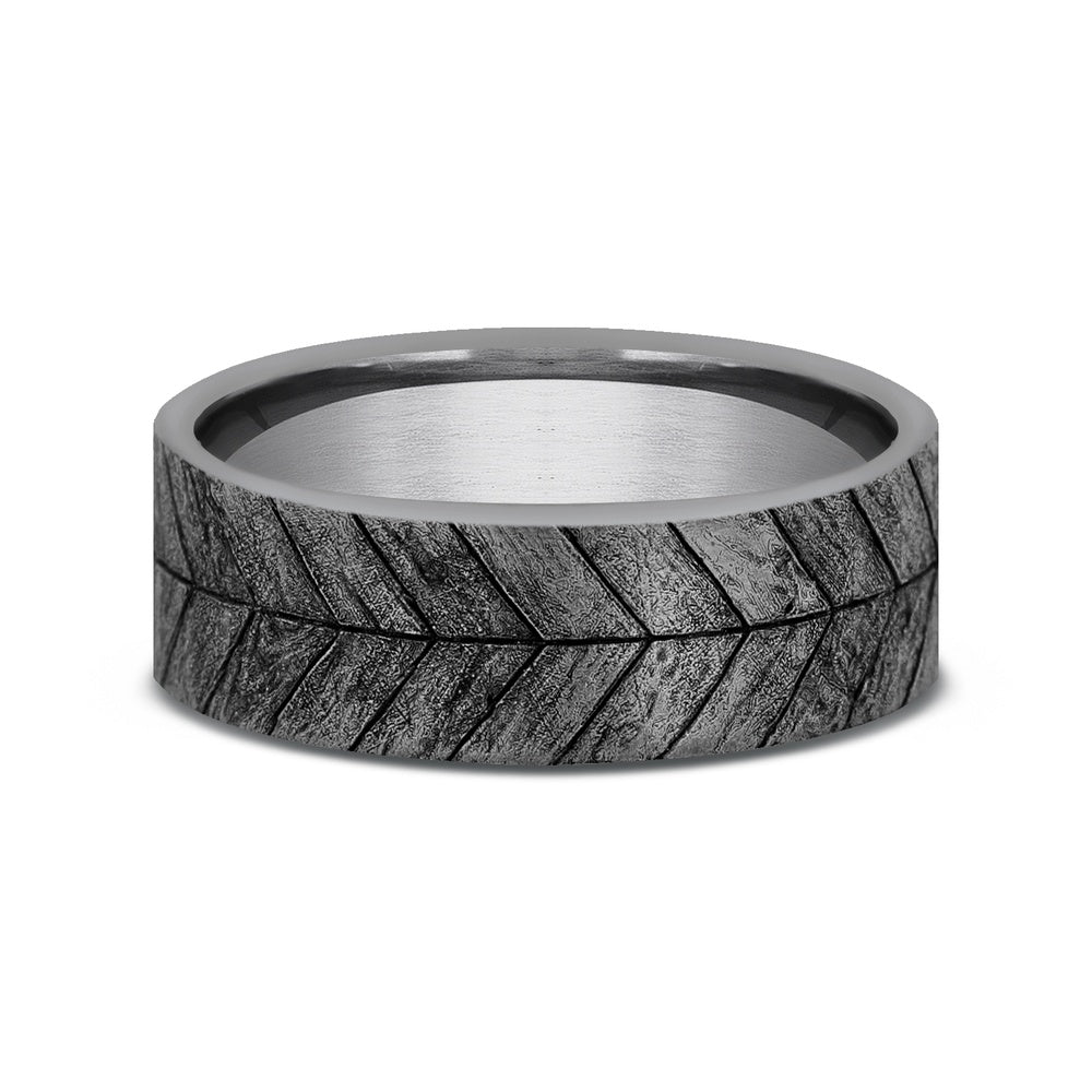The Chevron Men's Wedding Band in Grey Tantalum - 7mm Width by Brook and Branch