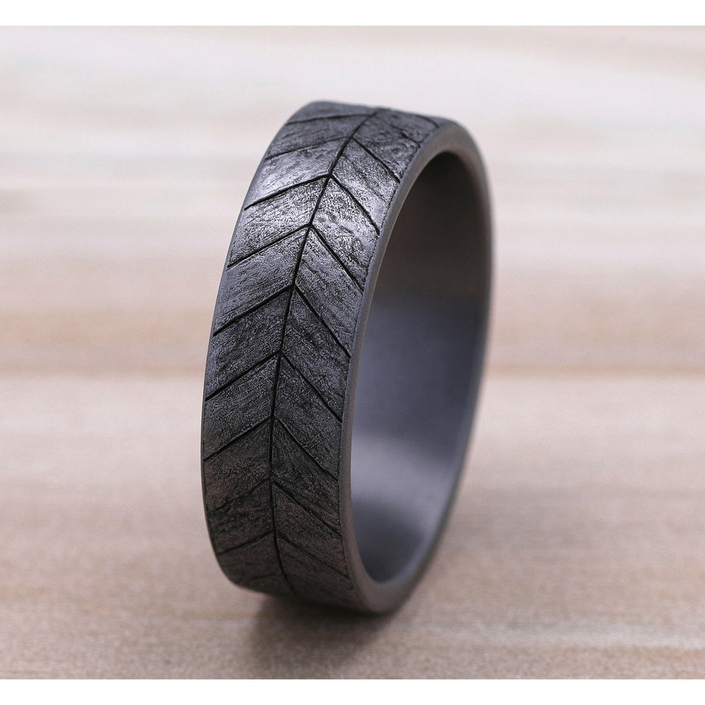 The Chevron Men's Wedding Band in Grey Tantalum - 7mm Width by Brook and Branch