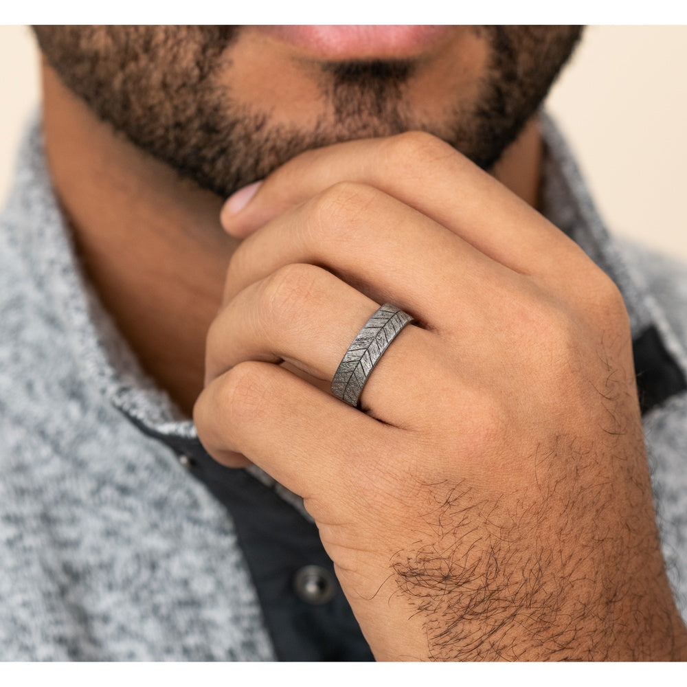 The Chevron Men's Wedding Band in Grey Tantalum - 7mm Width by Brook and Branch