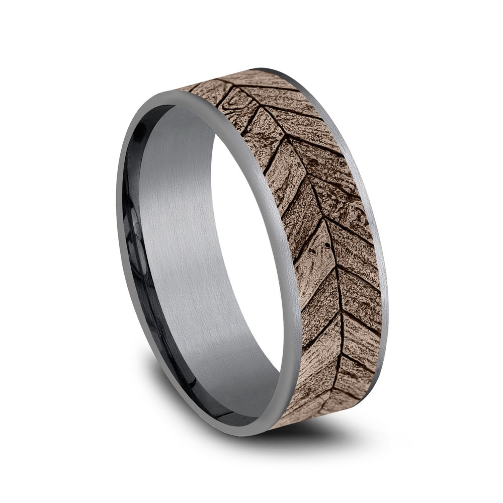The Chevron Men's Wedding Band in Grey Tantalum and 14K Rose Gold - 7.5mm Width by Brook and Branch