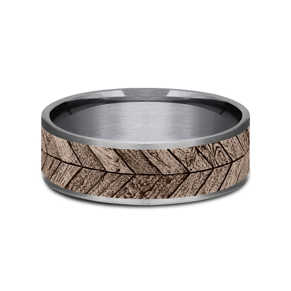The Chevron Men's Wedding Band in Grey Tantalum and 14K Rose Gold - 7.5mm Width by Brook and Branch
