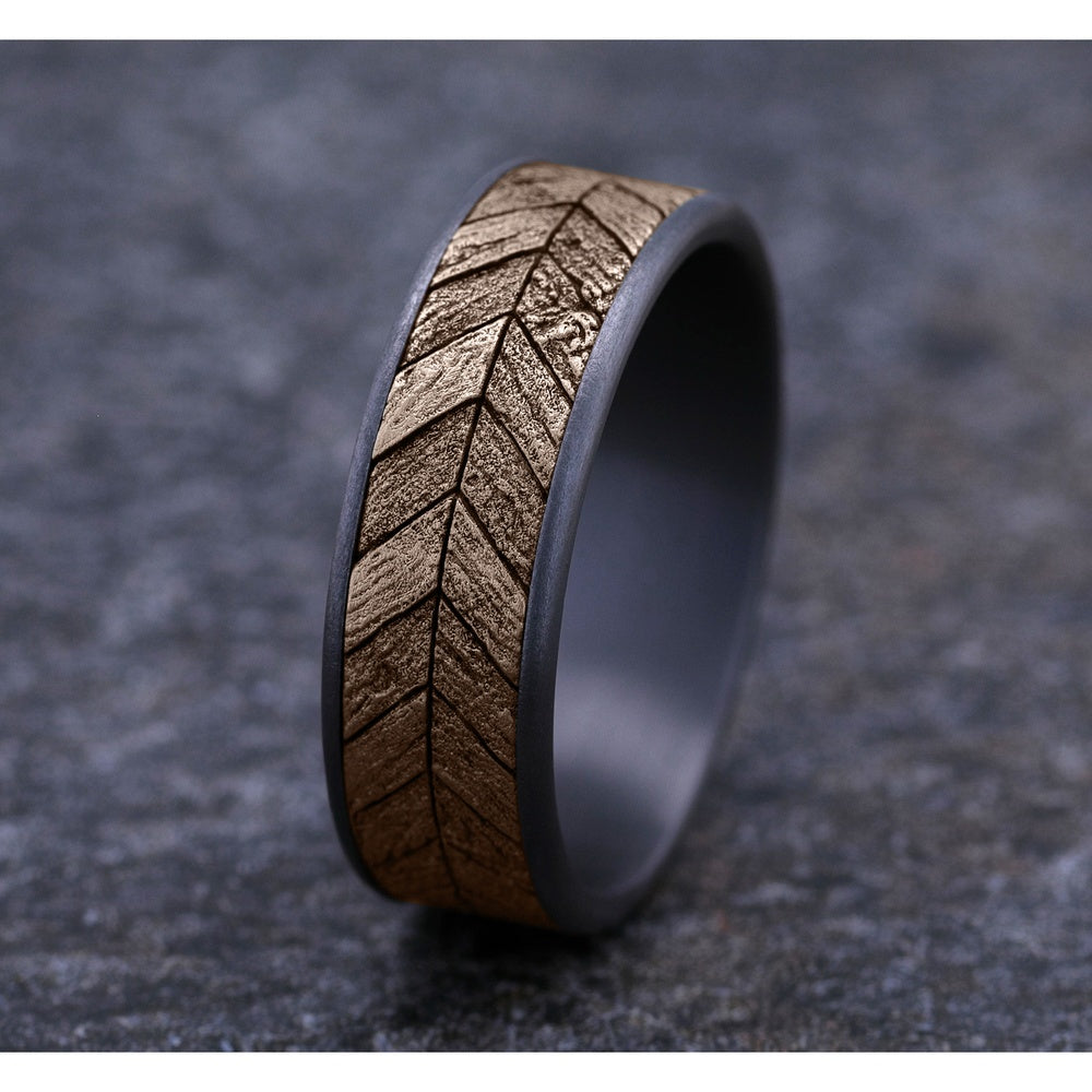 The Chevron Men's Wedding Band in Grey Tantalum and 14K Rose Gold - 7.5mm Width by Brook and Branch