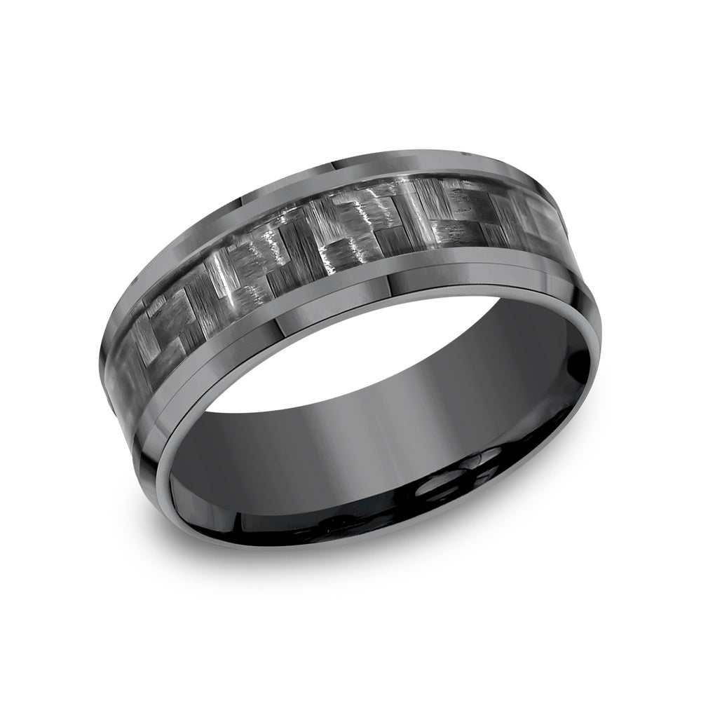 The Chief Men's Wedding Band in Tantalum and Grey Carbon Fiber - 8mm Width by Tantalum
