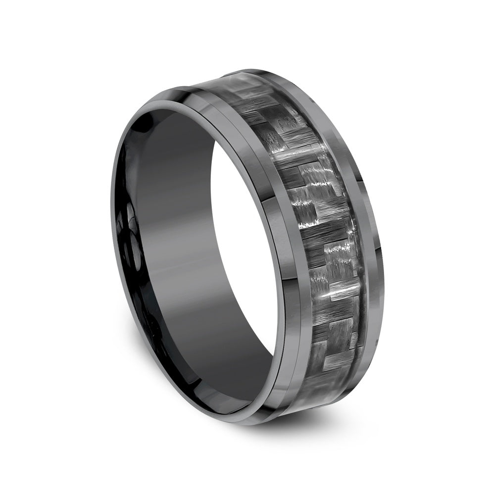 The Chief Men's Wedding Band in Tantalum and Grey Carbon Fiber - 8mm Width by Tantalum