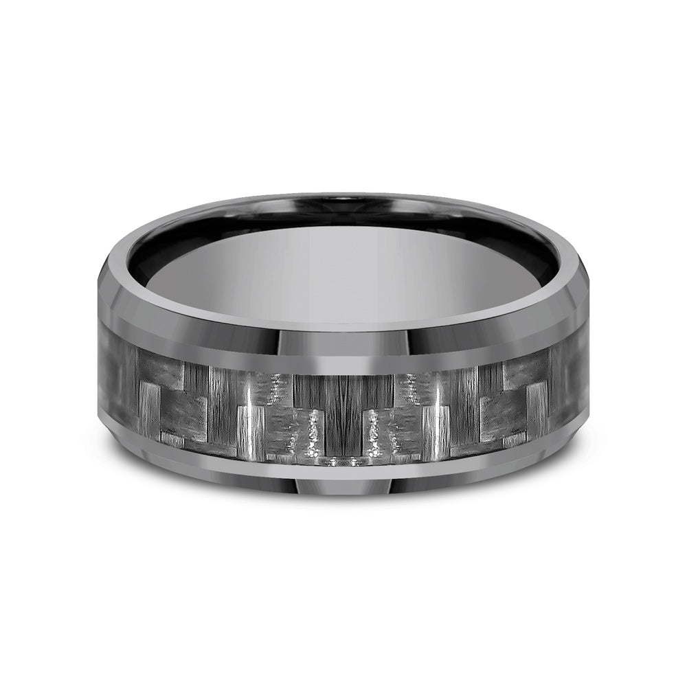 The Chief Men's Wedding Band in Tantalum and Grey Carbon Fiber - 8mm Width by Tantalum