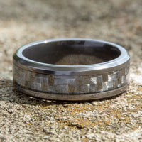 The Chief Men's Wedding Band in Tantalum and Grey Carbon Fiber - 8mm Width by Tantalum