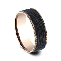 The Cinder Men's Wedding Band in 14K Rose Gold and Forged Carbon Fiber - 7.5mm Width by Ammara Stone