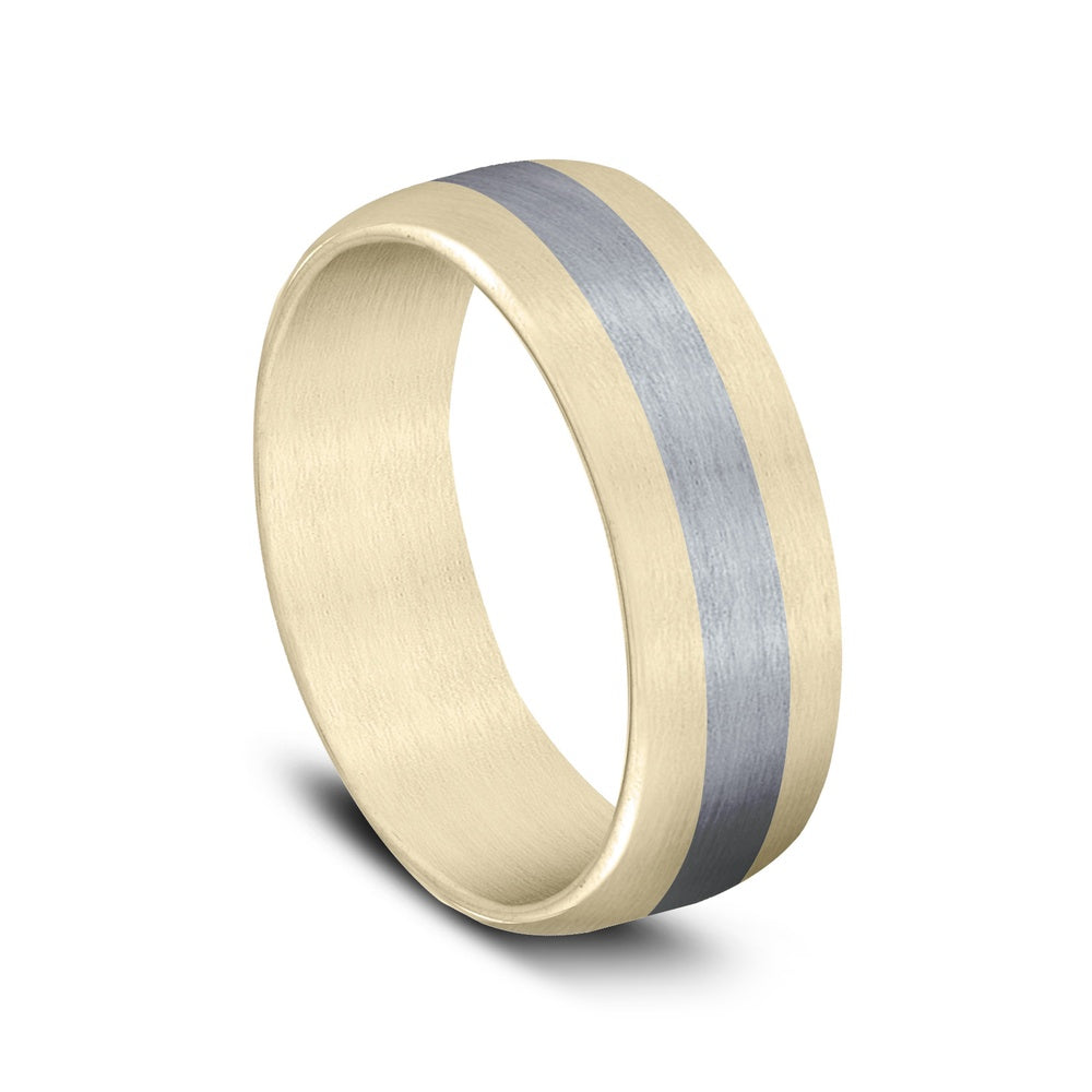 The Citadel Men's Wedding Band in 14K Yellow Gold and Grey Tantalum - 7.5mm Width by Ammara Stone