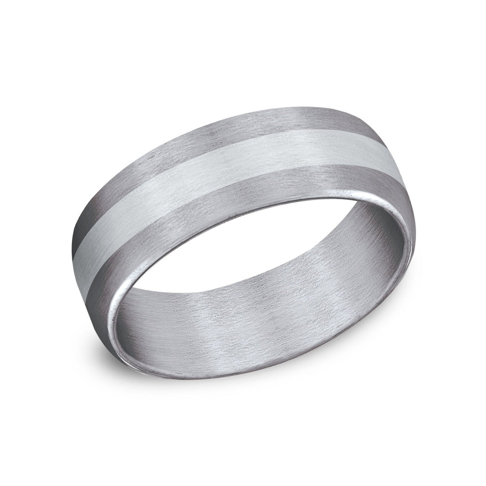 The Citadel Men's Wedding Band in Grey Tantalum and 14K White Gold - 7.5mm Width by Ammara Stone